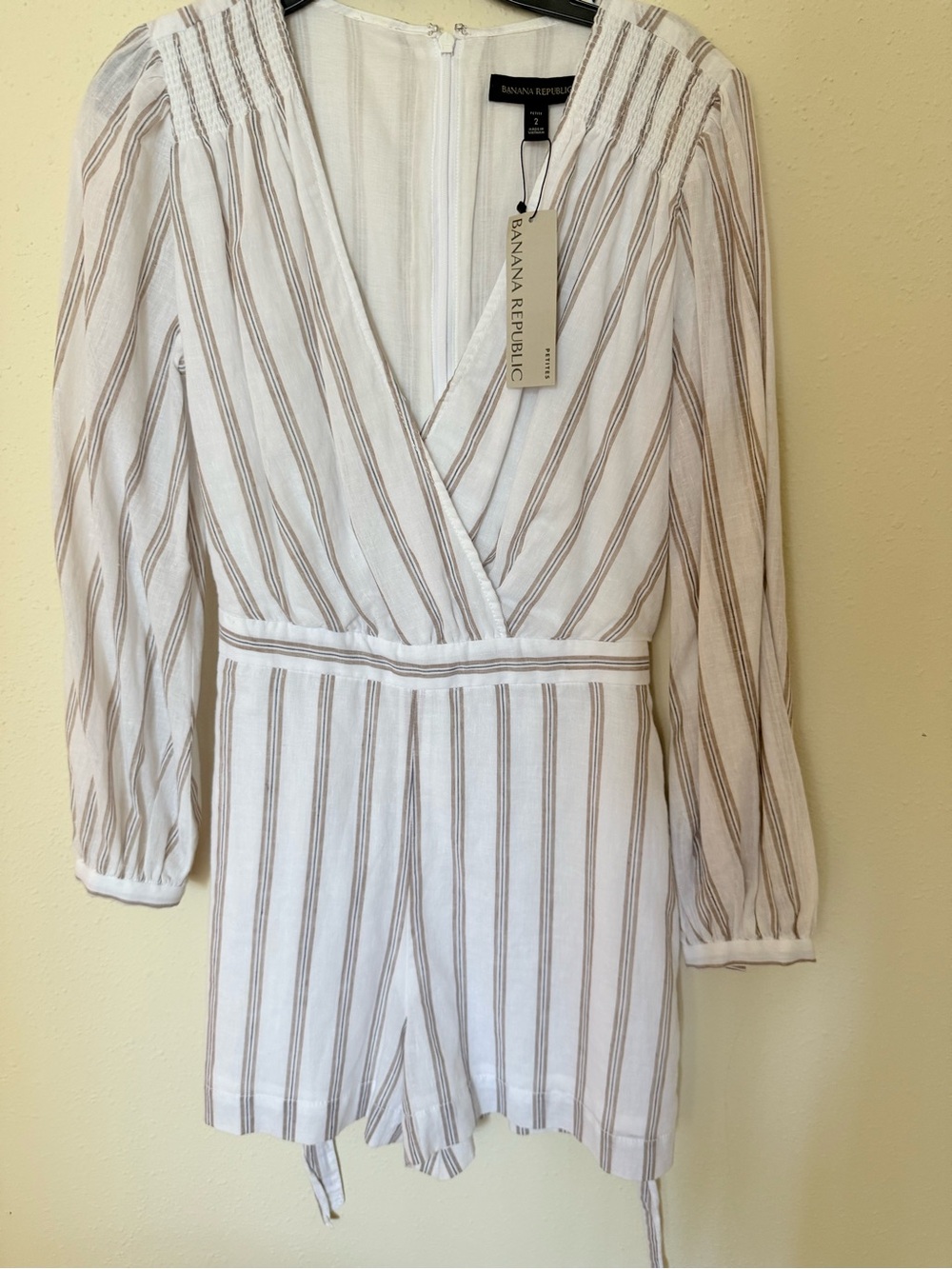 Banana Republic White and Beige Striped One-Piece Romper